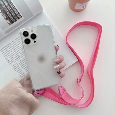 Чехол прозрачный с ремешком для iPhone 13 Mini Hot Pink 1-74221 фото